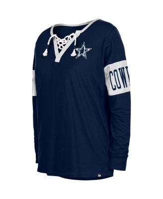 Women's Navy Dallas Cowboys Lace-Up Notch Neck Long Sleeve T-shirt