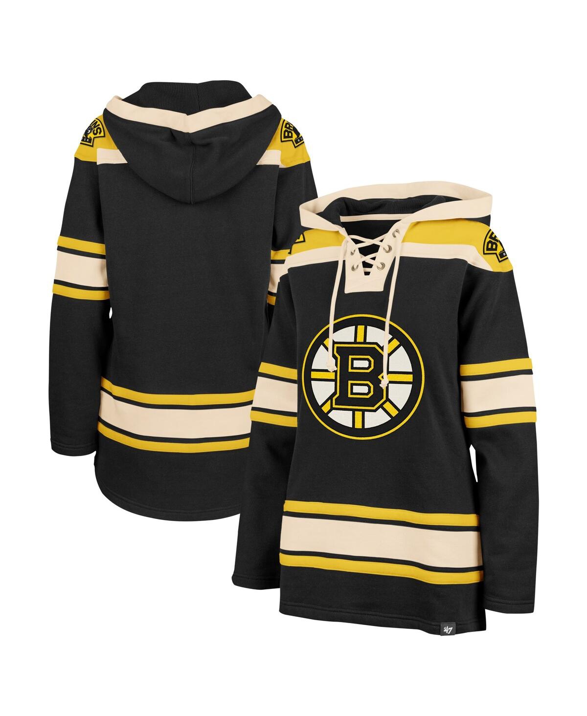 Women's '47 Brand Black Boston Bruins Superior Lacer Pullover Hoodie - Black