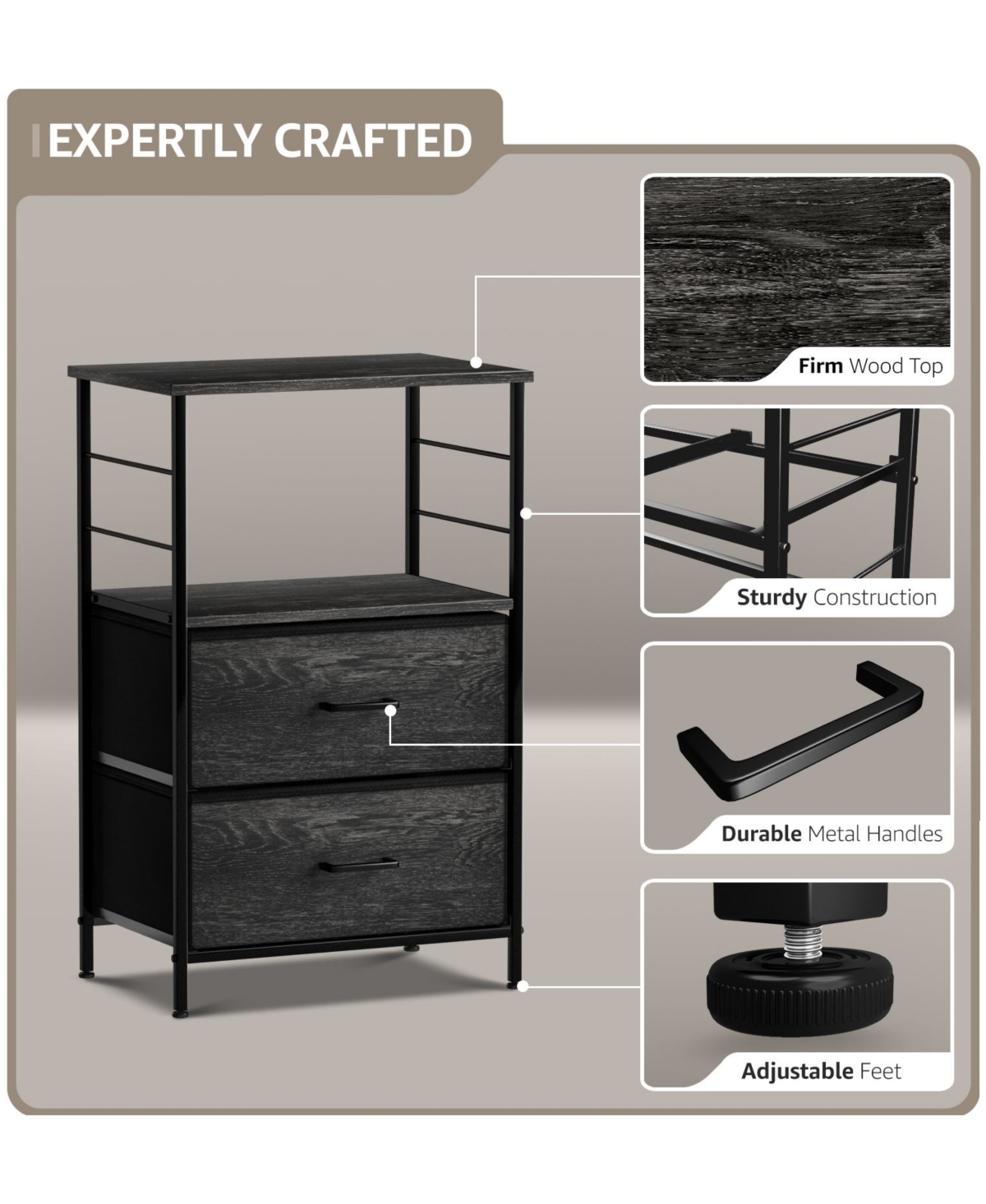 Sorbus End Table with 2 Drawers.