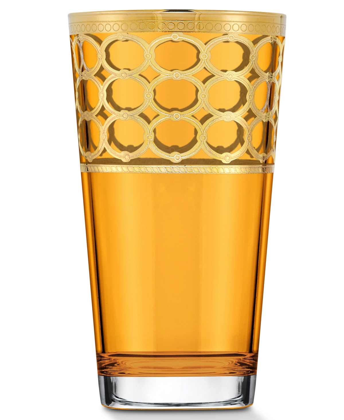 Lorren Home Trends Amber Color High Ball withTone Rings, Set of 4 - Gold