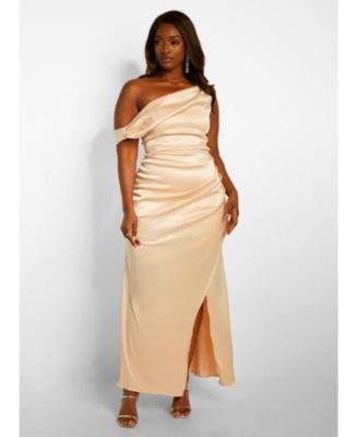 sachin and babi light blue dress Rebdolls Women's Plus Size Fallon Satin Off Shoulder Maxi Bodycon Dress W.  Slit - Champagne