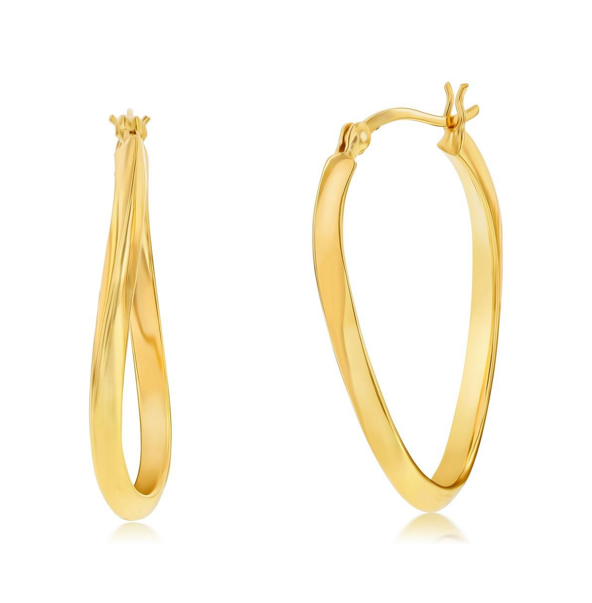 Sterling Silver or Gold Plated over Sterling Silver 35mm Oval Twist Hoop Earrings - Gold