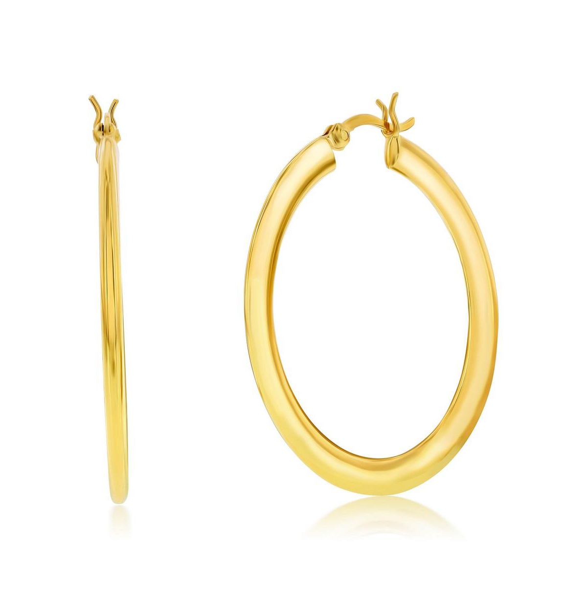 SIMONA STERLING SILVER OR GOLD PLATED OVER STERLING SILVER 40MM POLISHED FLAT HOOP EARRINGS