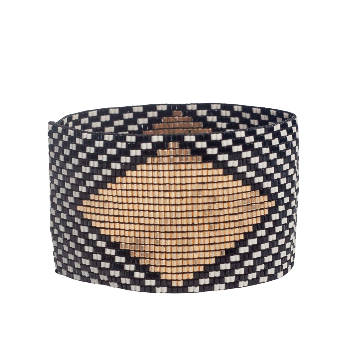 Brooklyn Beaded Stretch Bracelet - Black with gold diamond