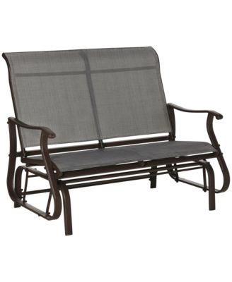 2-Person Outdoor Glider Bench，Patio Glider Loveseat Chair with Powder Coated Steel Frame，2 Seats Porch Rocking Glider for Backyard, Lawn, Garden and Porch, Mixed Grey