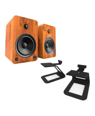 YU6 Powered Bookshelf Speakers with SE6 Elevated Desktop Speaker Stands
