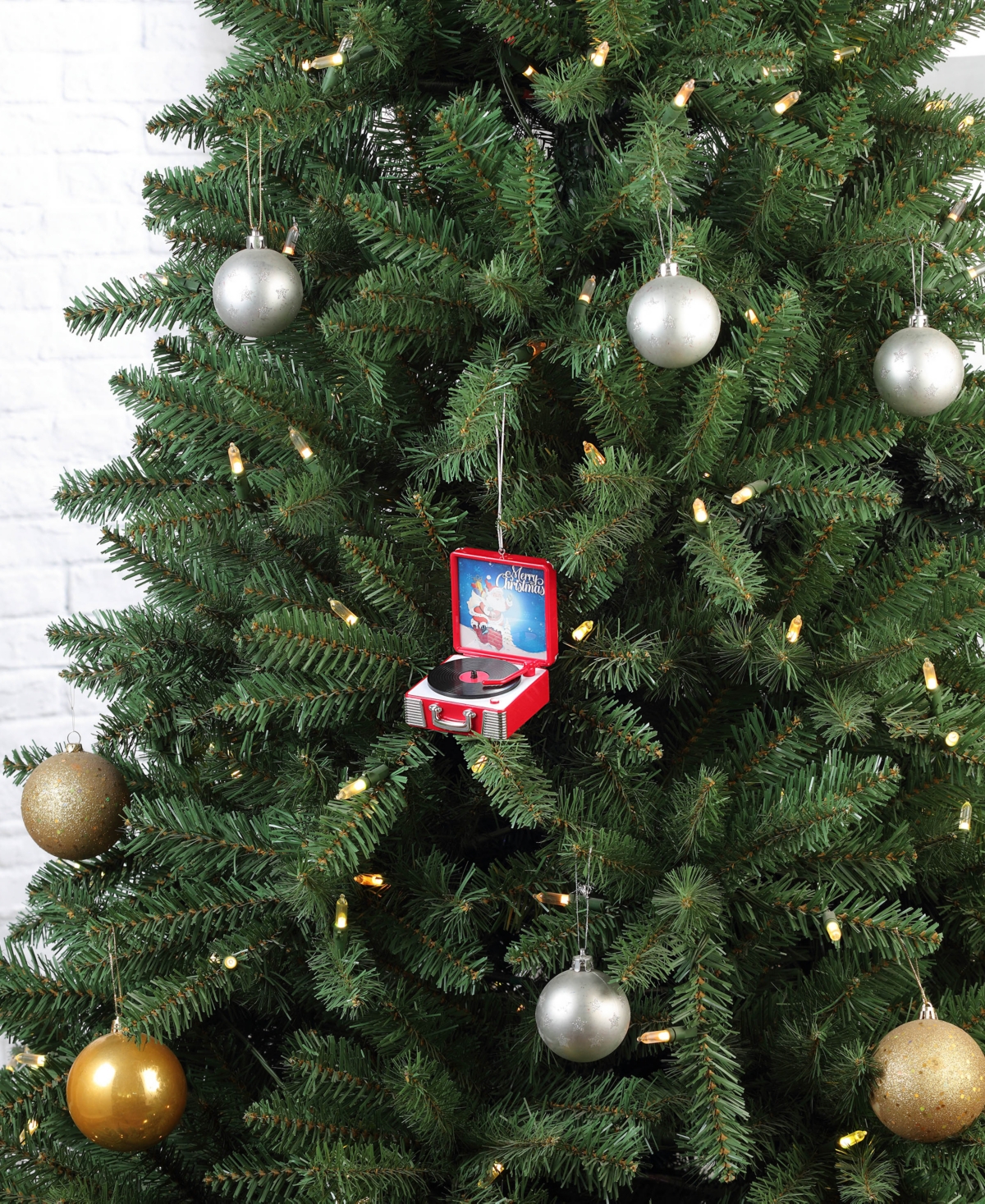 Mr. Christmas 3.8" Retro Vinyl Record Player Ornament In Red