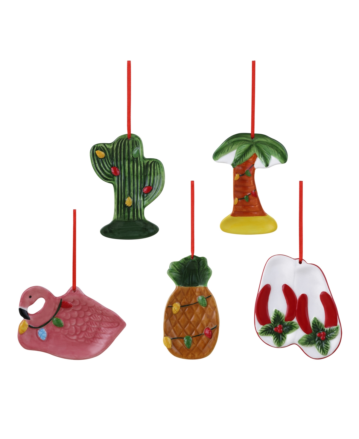 Mr. Christmas 4" Ceramic Tropical Ornaments, Set Of 5 In Multi
