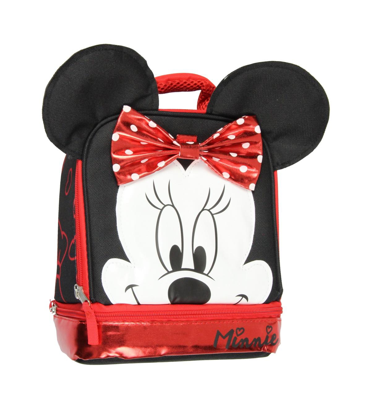 Disney Minnie Mouse Dual Compartment W/ears & Bow Insulated Lunch Tote In Red