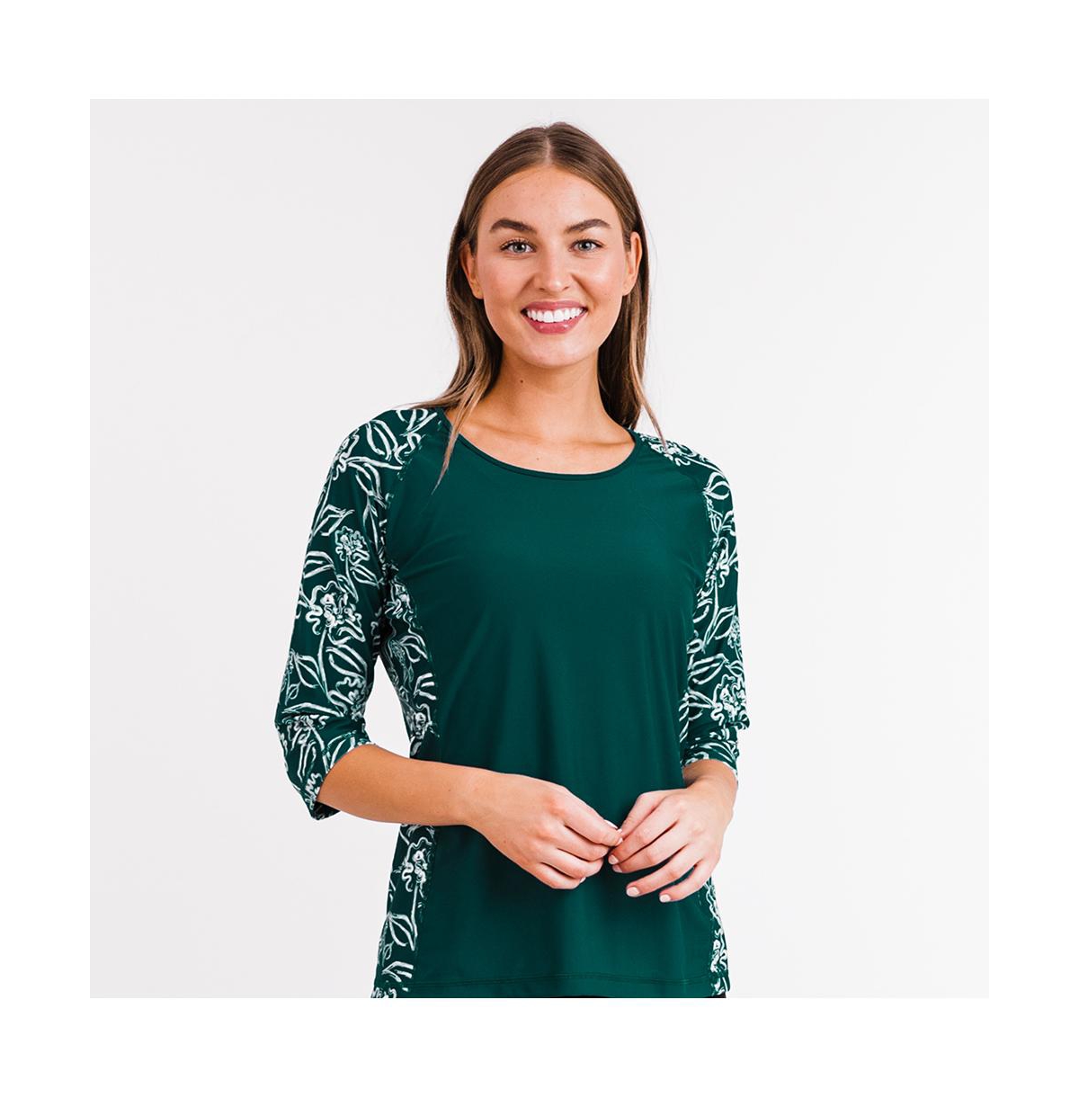 Calypsa Women's Loose Fit Margaux Swim Top -dark jade blooms