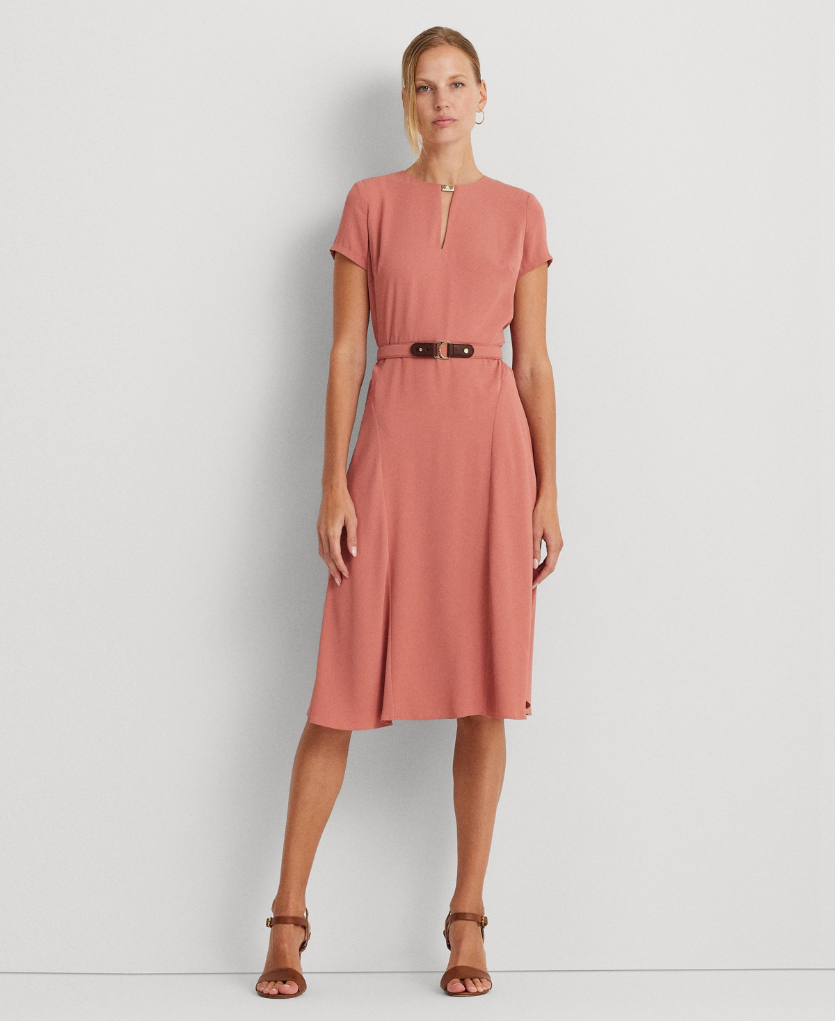 Lauren Ralph Lauren Women's Belted Georgette Dress - Pink Mahogany