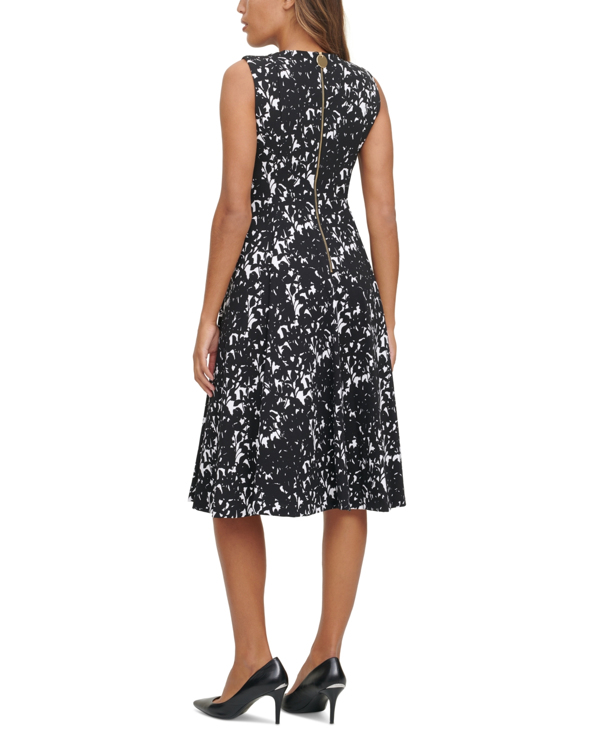 Shop Calvin Klein Petite Printed A-line Sleeveless Dress In Black Cream