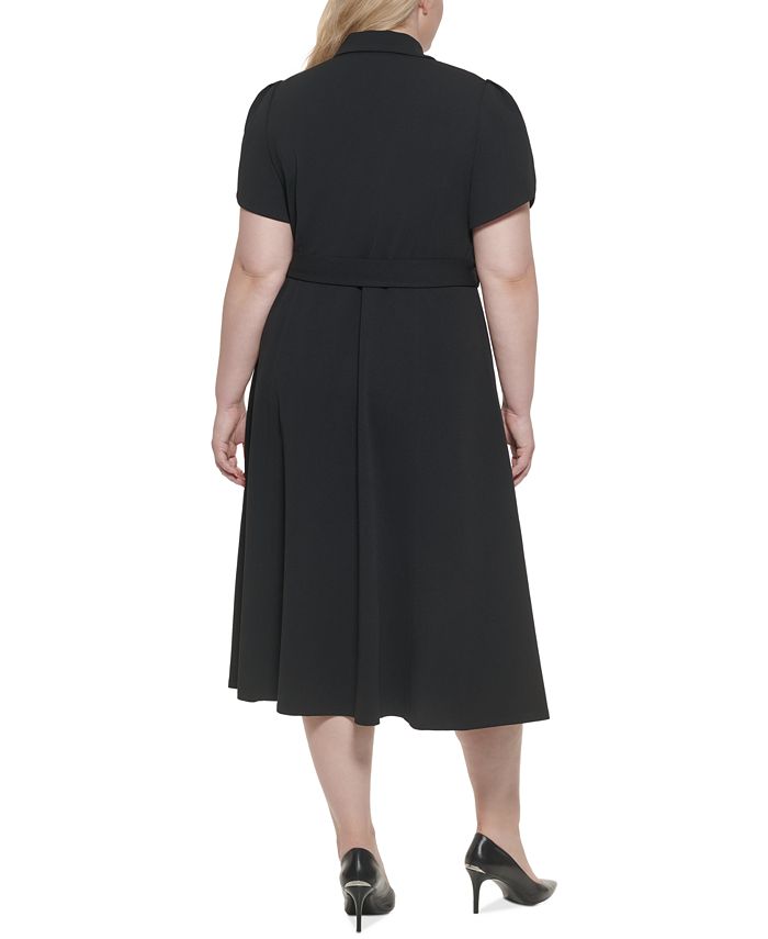 Calvin Klein Plus Size Tulip-Sleeve Belted Shirtdress - Macy's