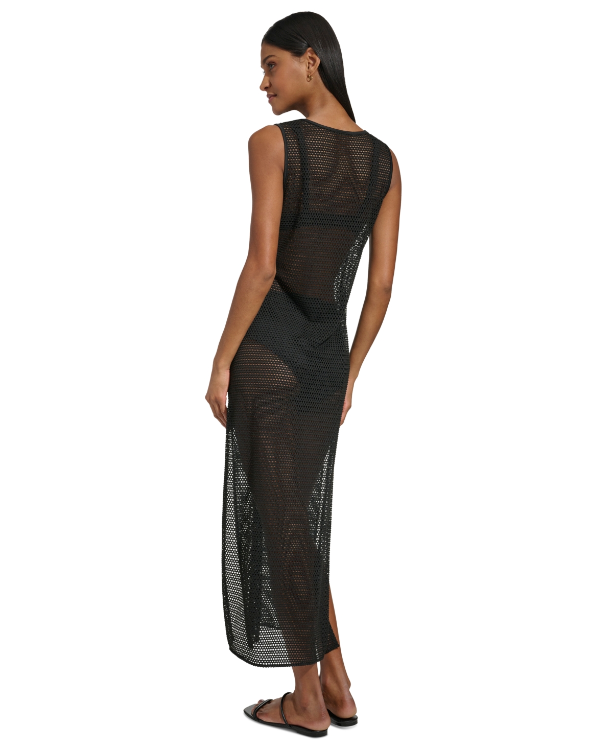 Shop Dkny Women's Mesh Maxi Dress Swim Cover-up In Black