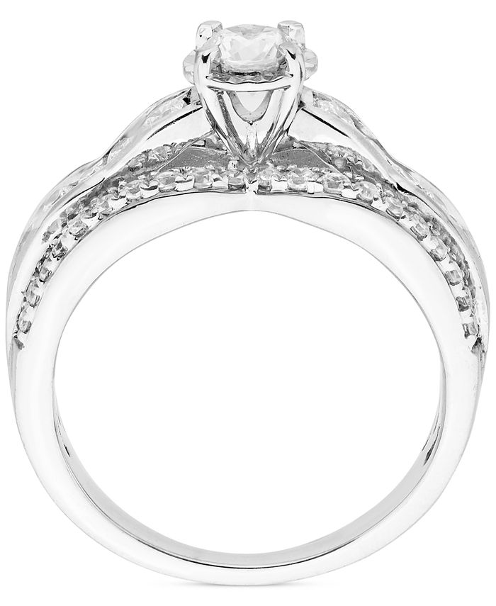 Macy's Diamond Halo Multirow Engagement Ring (1 ct. t.w.) in 14k White Gold Macy's