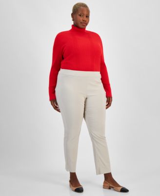 JM Collection - Plus Size Solid Stretch Pull-On Cambridge Pants