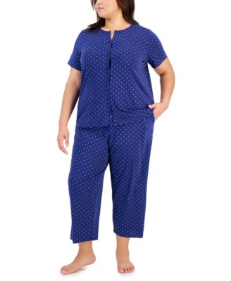Plus Size 2-Pc. Cotton Cropped Pajamas Set, Created for Macy's