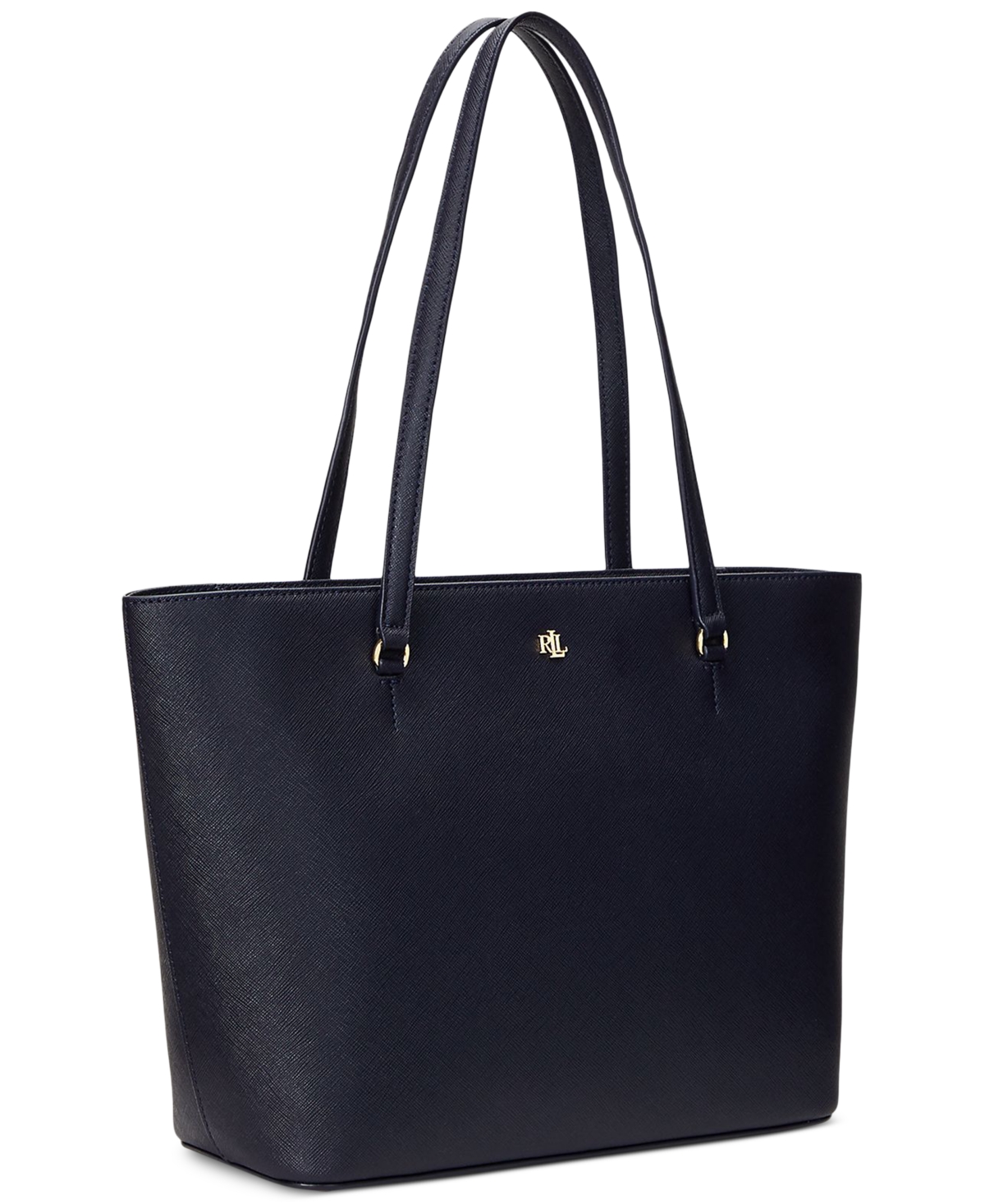 Ralph Lauren Crosshatch Leather Medium Karly Shopper Tote In Navy