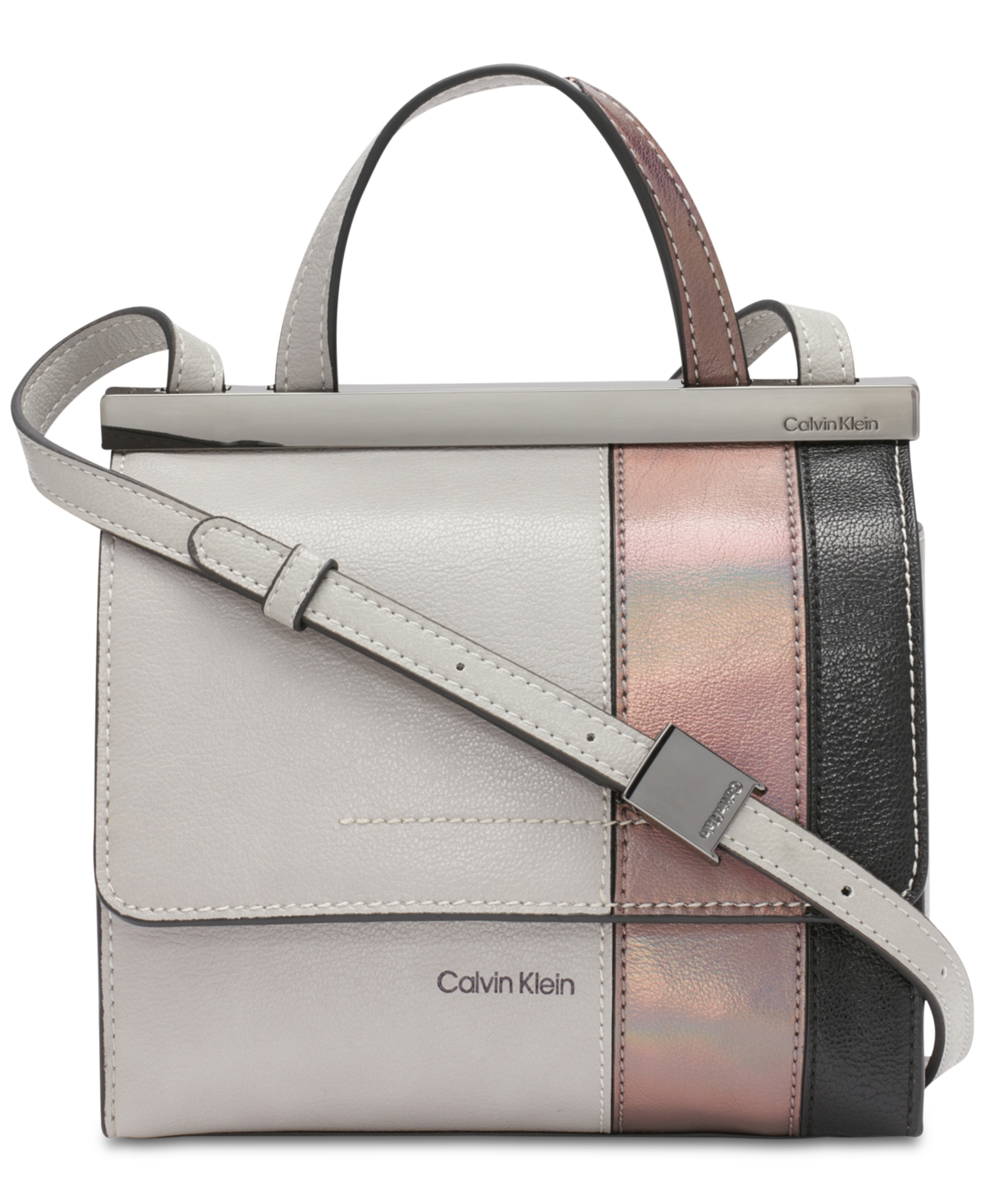 Calvin Klein Coral Flap Crossbody With Adjustable Strap In Stone,iridescent,black