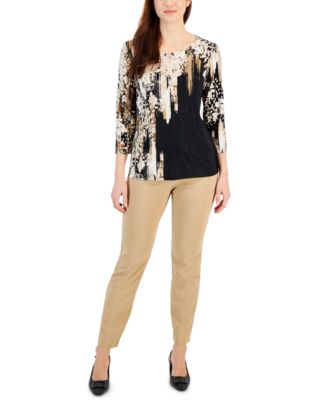 Womens Print 3 4 Sleeve Top Cambridge Woven Pull On Pants Created For Macys