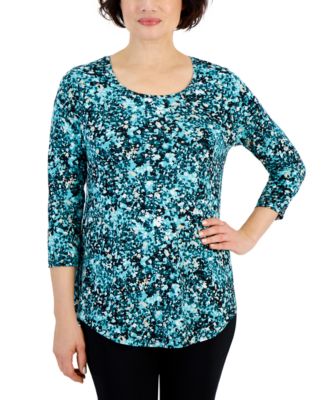 JM Collection - Petite Sea Of Petals 3/4-Sleeve Top