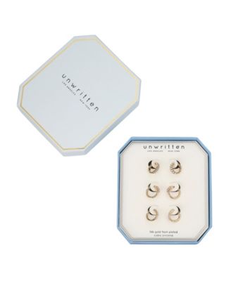 14K Gold Flash Plated Cubic Zirconia and White Imitation Pearl Hoop 6-Piece Earring Set