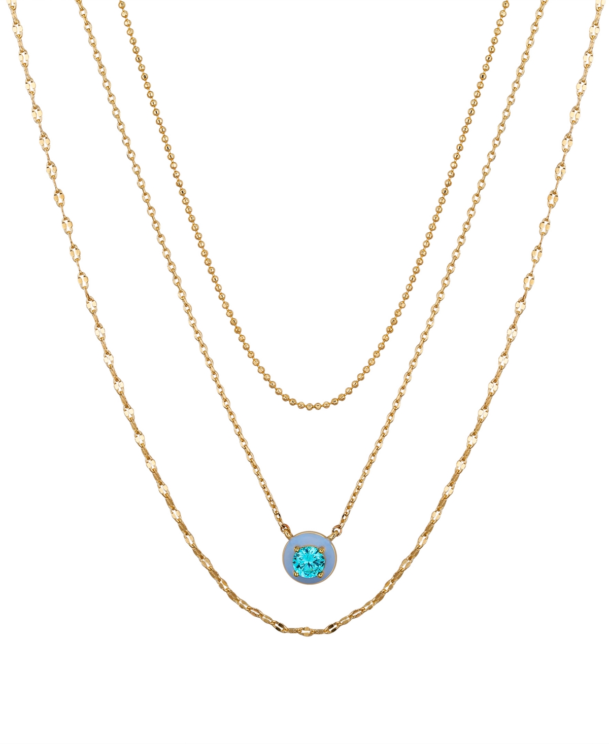 Unwritten Blue Cubic Zirconia And Blue Enamel Pendant Layered Necklace Set In Gold