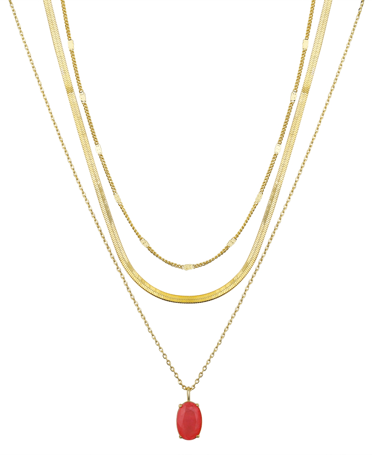 Pink Oval 3-Piece Necklace Set - Gold
