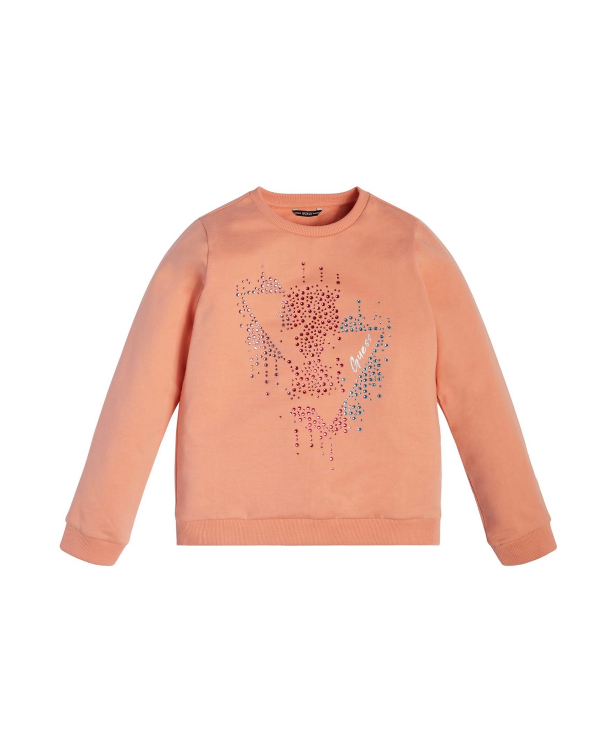 Guess Kids' Big Girls French Terry Rhinestone Logo Sweatshirt In Orange
