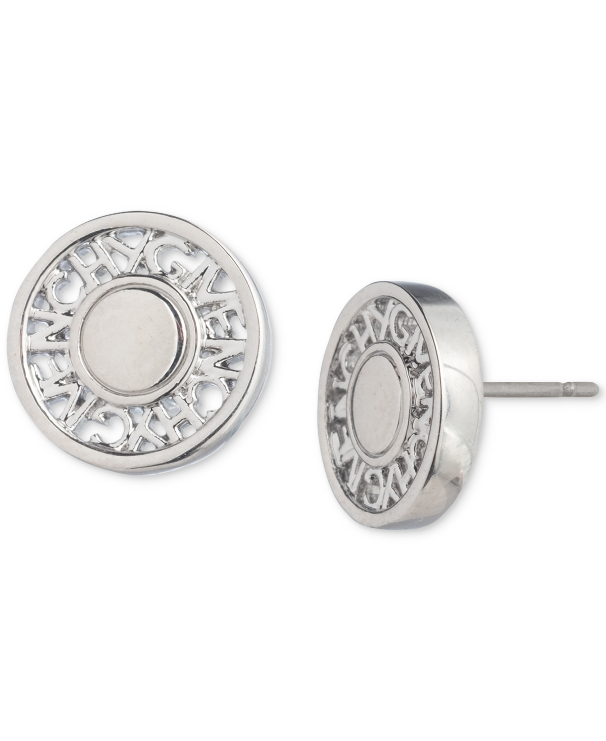 Givenchy Silver-tone Logo Embossed Coin Stud Earrings