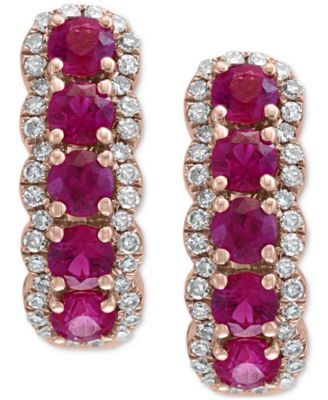 EFFY® Ruby (1-1/4 ct. t.w.) & Diamond (1/4 ct. t.w.) Hoop Earrings in 14k Rose Gold