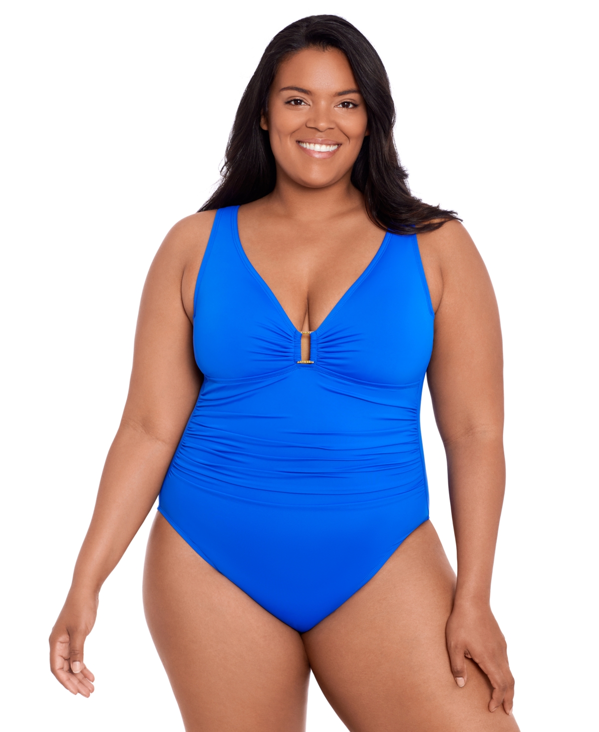 Lauren Ralph Lauren Plus Size Ruched One-piece Swimsuit In Royal Blue