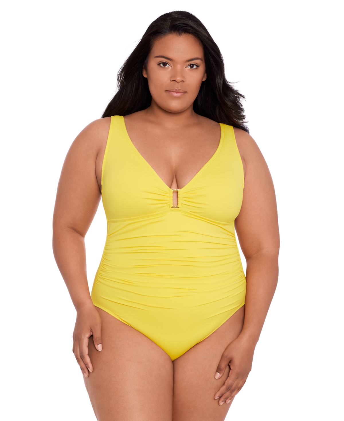 Lauren Ralph Lauren Plus Size Ruched One-piece Swimsuit In Bright Yellow