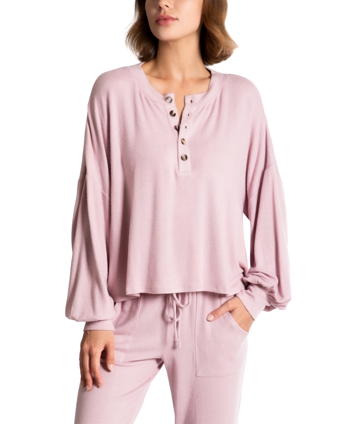 Shop Midnight Bakery Women's Blair Hacci Long Sleeve Pajama Top In Pink