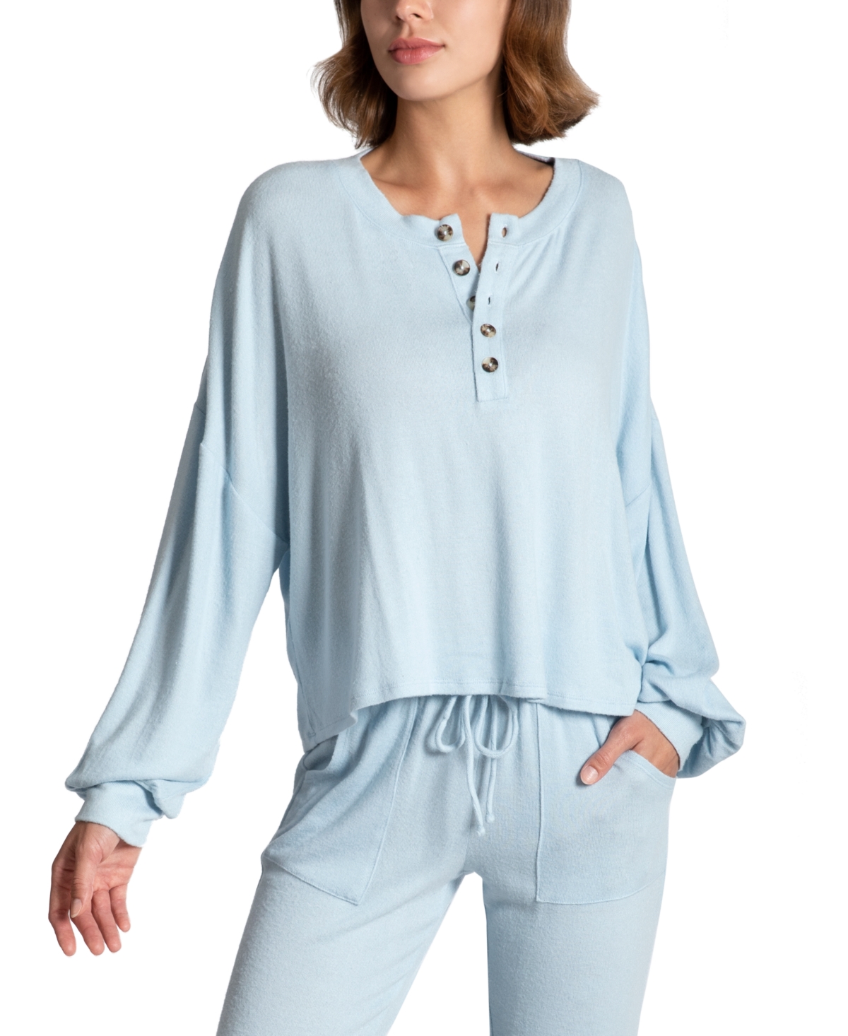 Midnight Bakery Women's Blair Hacci Long Sleeve Pajama Top In Baby Blue
