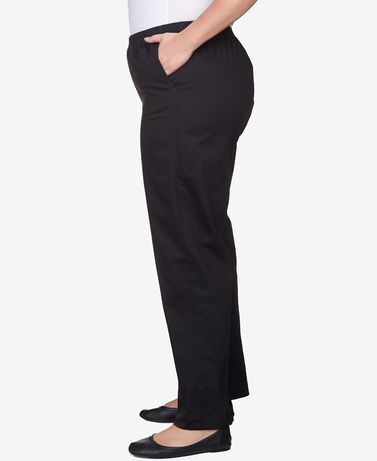 Alfred Dunner Plus Size Mid-rise Straight Leg Short Length Casual Pants In Black