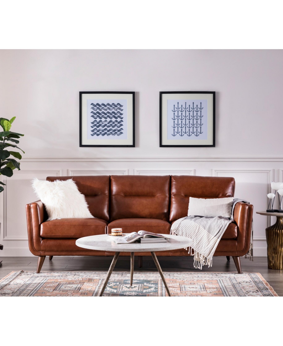Nice Link Ava 84" Mid-century Modern Leather Sofa In Camel Brown