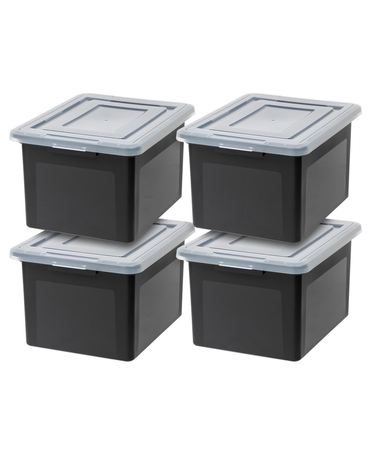 Letter & Legal Size Plastic Storage Bin Tote Organizing File Box with Durable and Secure Latching Lid, Stackable and Nestable, 4 Pack, Black - Black