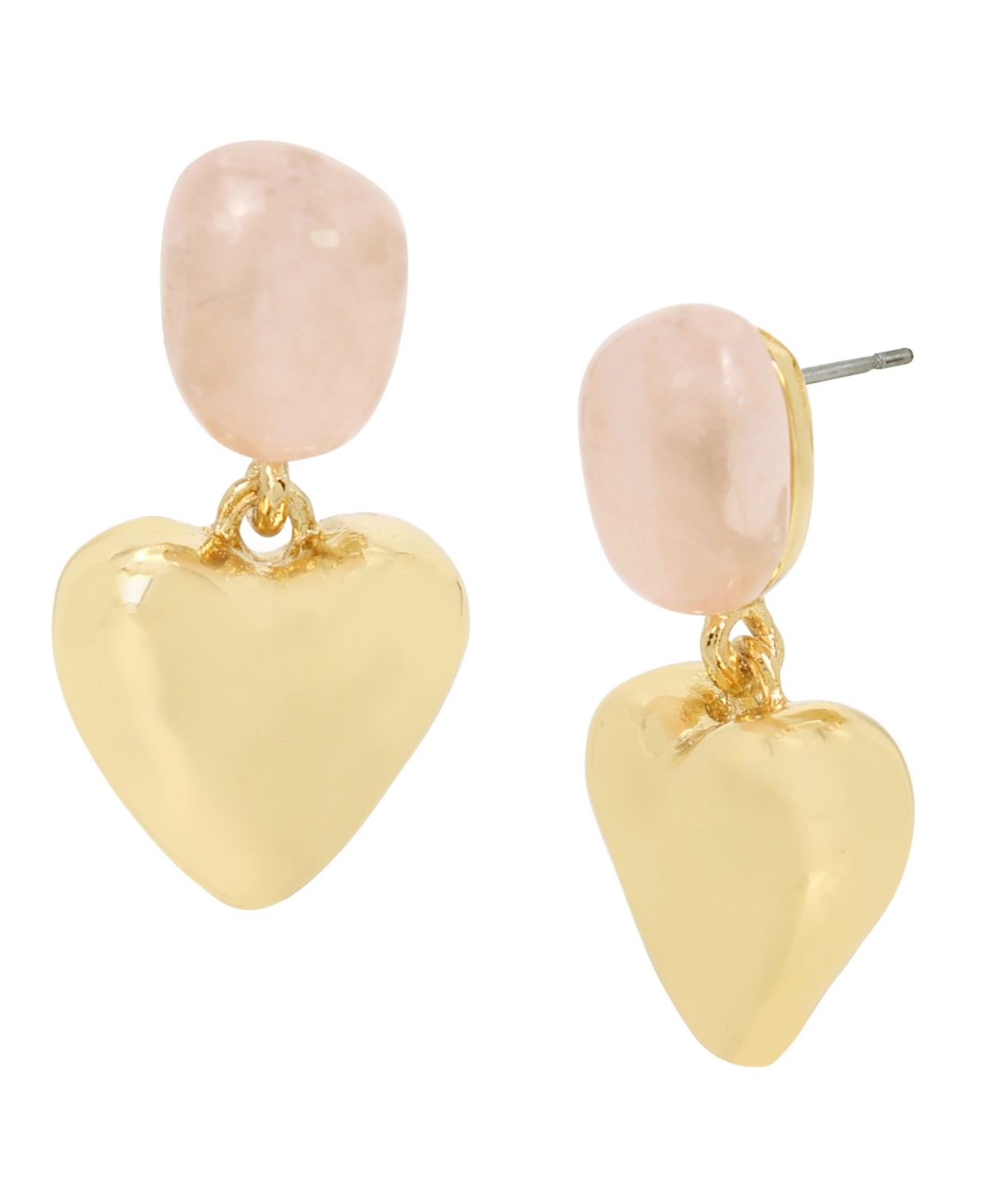 Rose Quartz Heart Drop Earrings - Rose Quartz, Gold