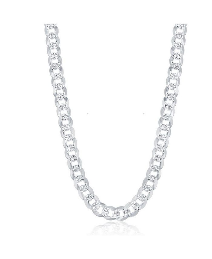 Simona Men's Sterling Silver 7.3mm Flat Pave Cuban Chain 20" Necklace
