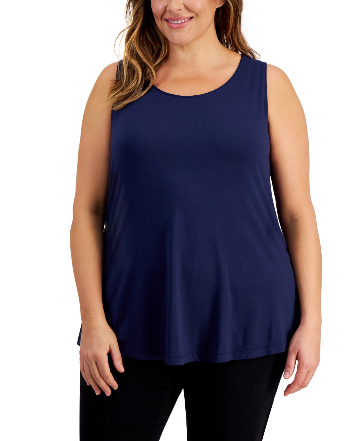 Shop Jm Collection Plus Size Scoop-neck Sleeveless Top, Created For Macy's In Intrepid Blue
