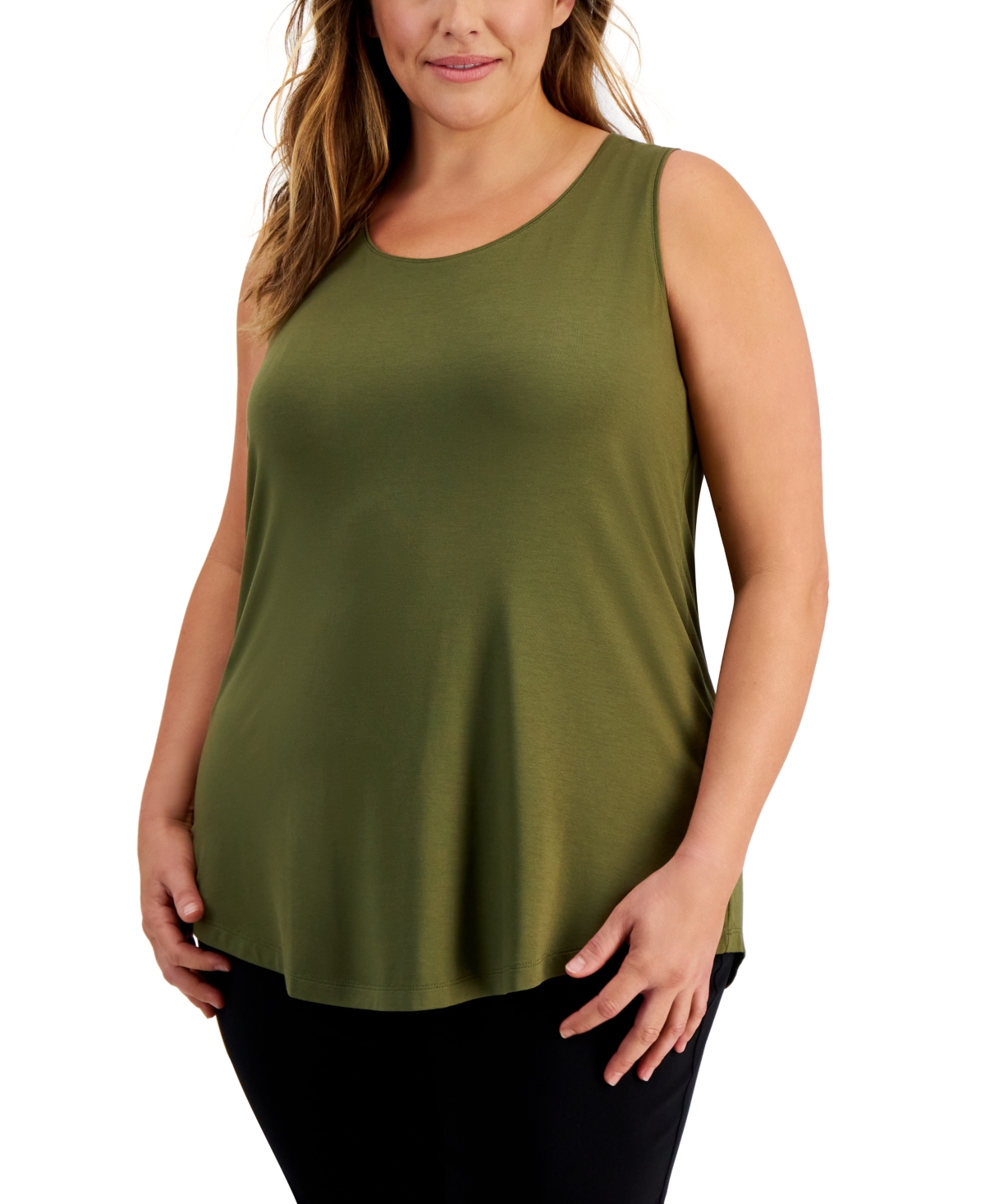Shop Jm Collection Plus Size Scoop-neck Sleeveless Top, Created For Macy's In New Avocado