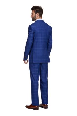 Men's 3-Piece Windowpane Plaid Slim Fit Suit