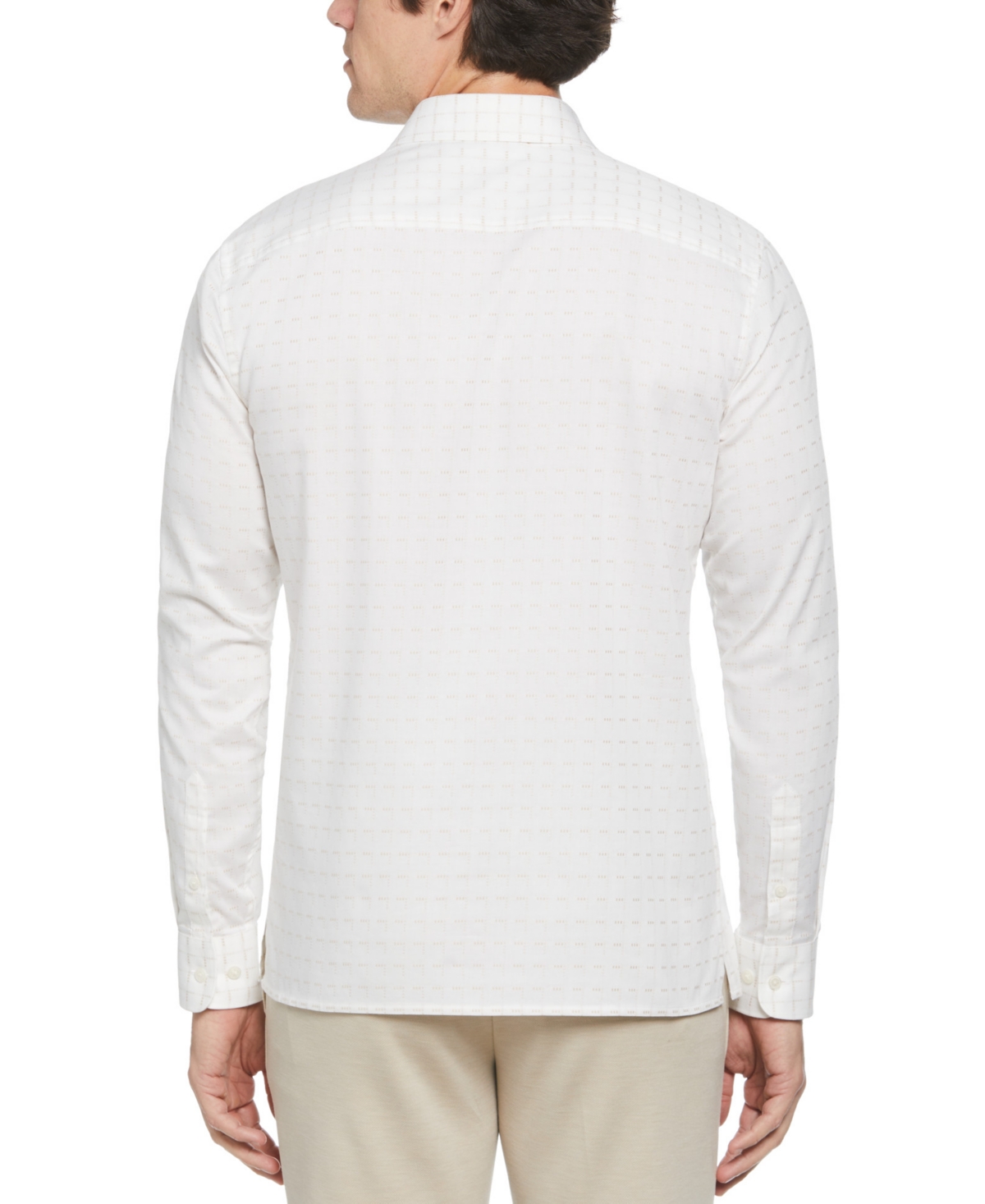 Shop Perry Ellis Men's Dobby Geo-print Long-sleeve Button-front Shirt In Bright White