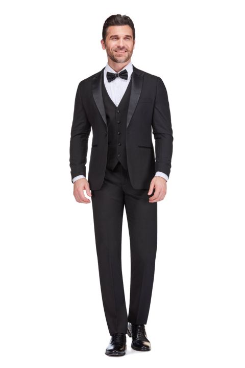 Мужские комплекты Gino Vitale 3-Piece Slim Fit Tuxedo with Peak Lapel, цвет: Чёрный