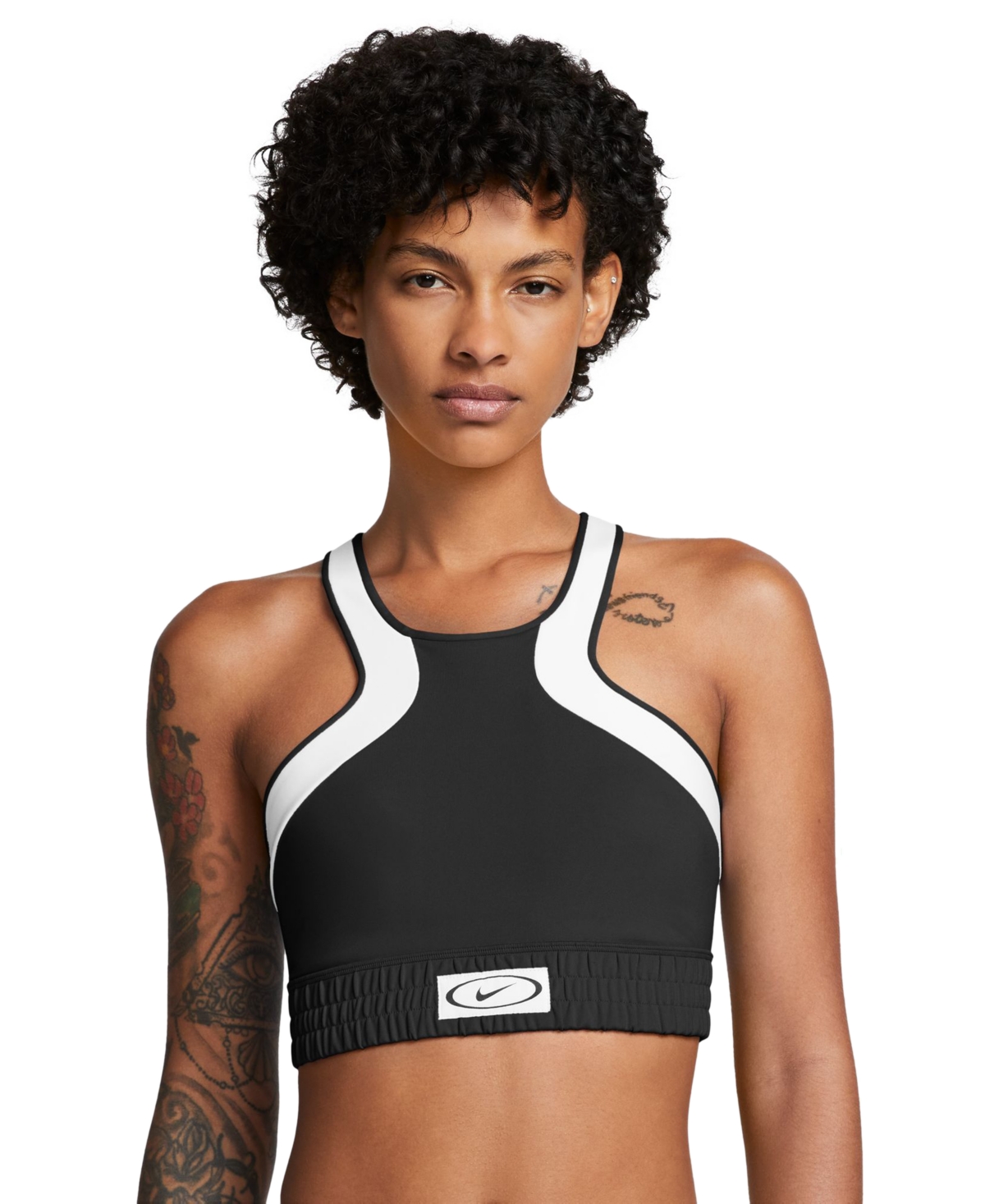 Shop Nike Women's High-neck Colorblock Medium-support Sports Bra In Black,white