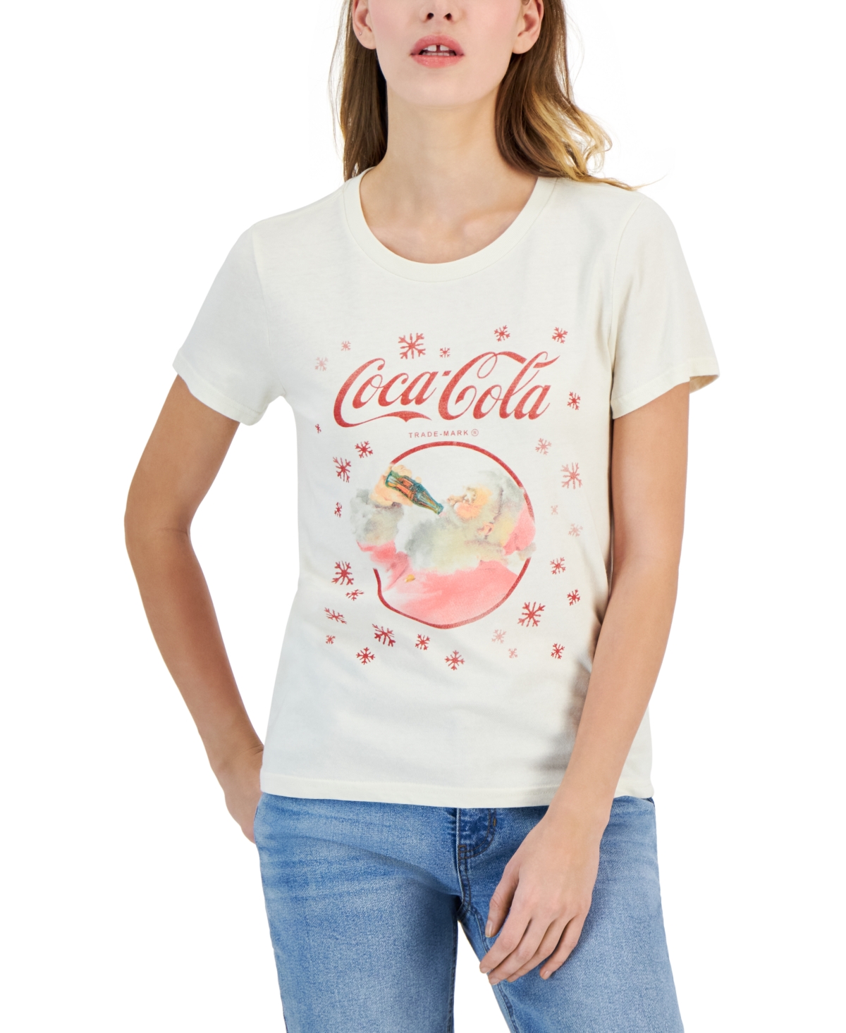 Lucky Brand Women's Coke Santa Snow Crewneck T-shirt In Whisper White