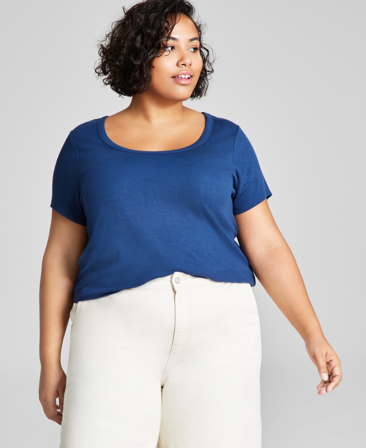 And Now This Trendy Plus Size Scoop-neck Short-sleeve Top In Carbon Blue