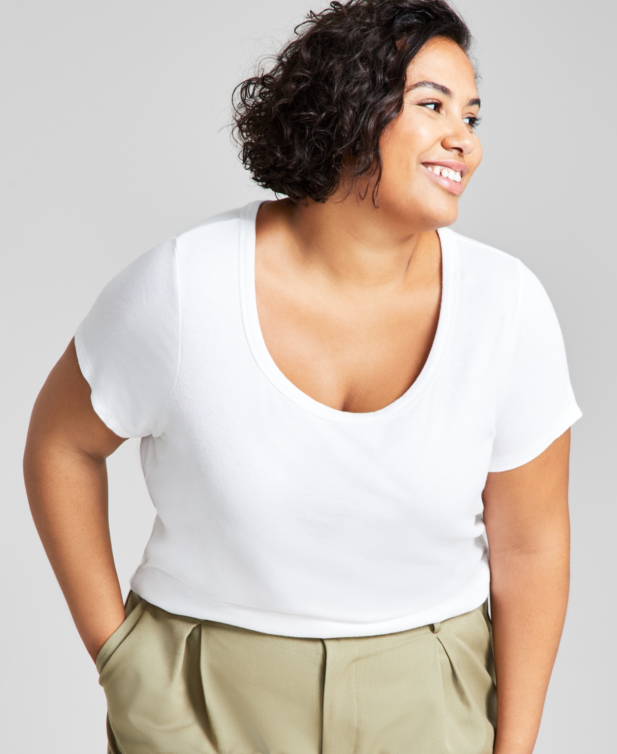 And Now This Trendy Plus Size Scoop-neck Short-sleeve Top In White