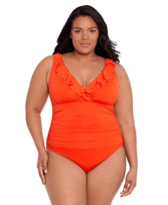 Lauren Ralph Lauren Plus Size Ruffle V Neck One Piece Swimsuit Macy s